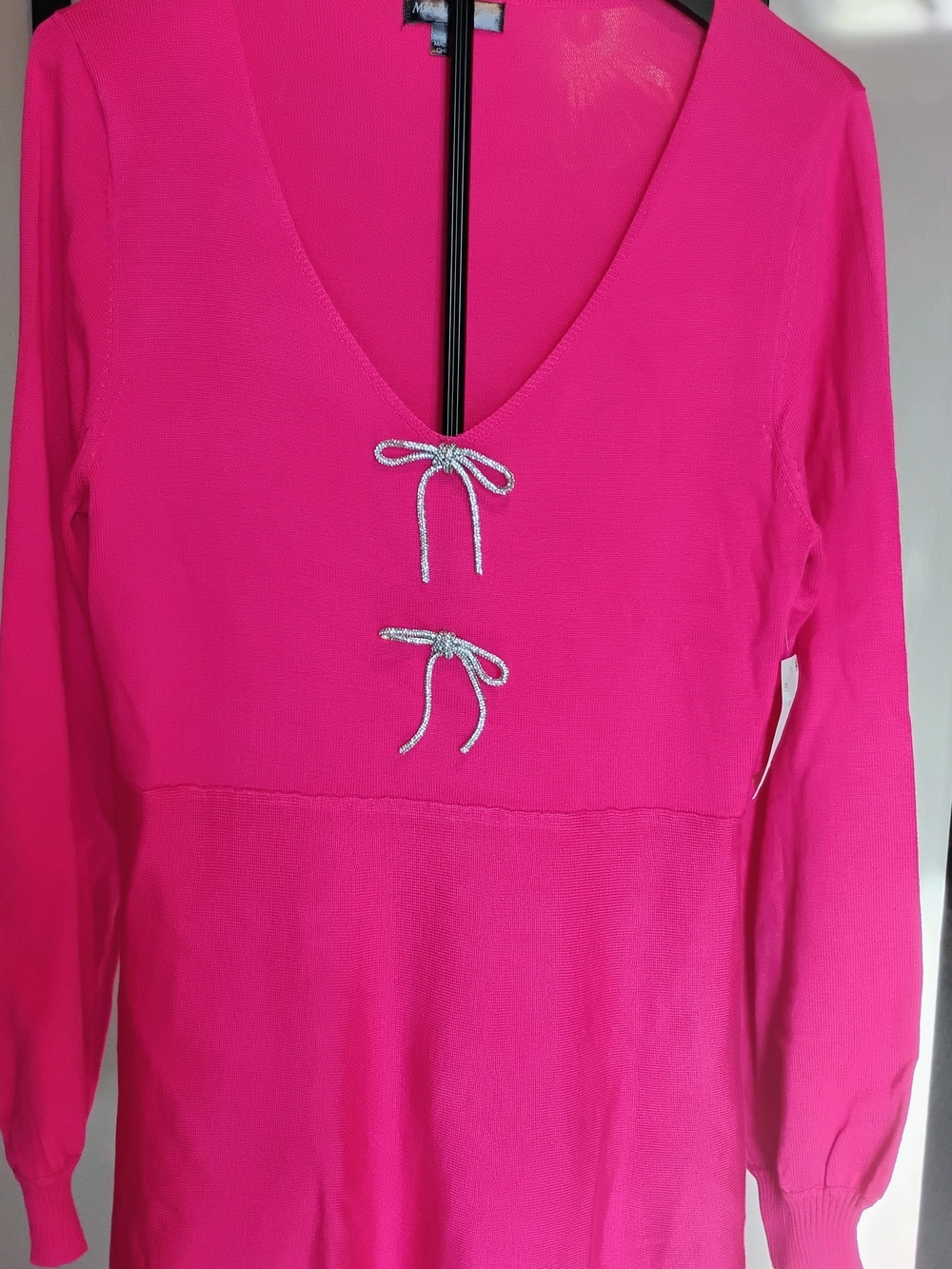 Midnight Doll Size XL Bright Hot Pink V-Neck Dress with Bow Accents